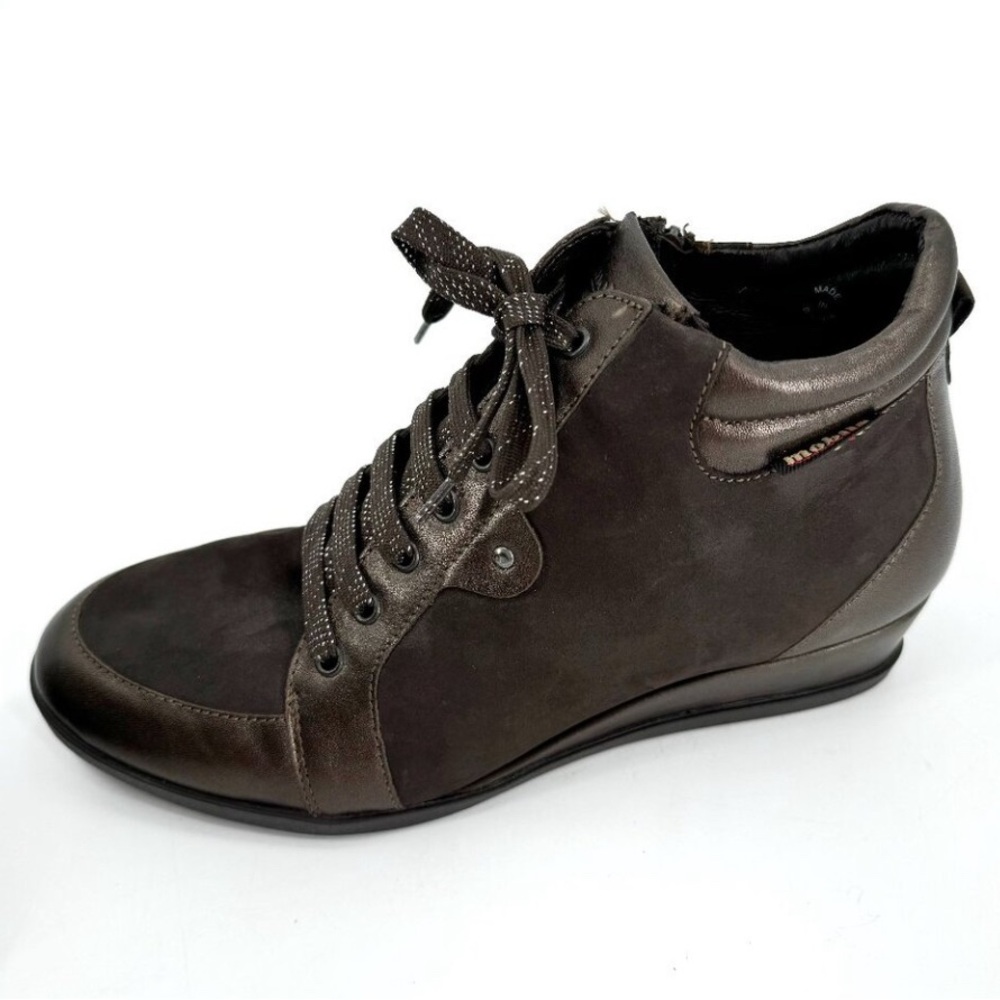 Mephisto Mobil Brown Leather Wedge Lace Up Zipper Suede Sparkle 8 Ankle Boots